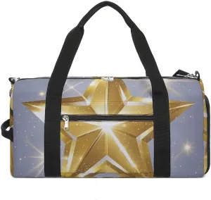 Gym Bag Gold Star Duffel Bag for Men Women Travel Overnight Bag with Shoe Compartment Workout Bags