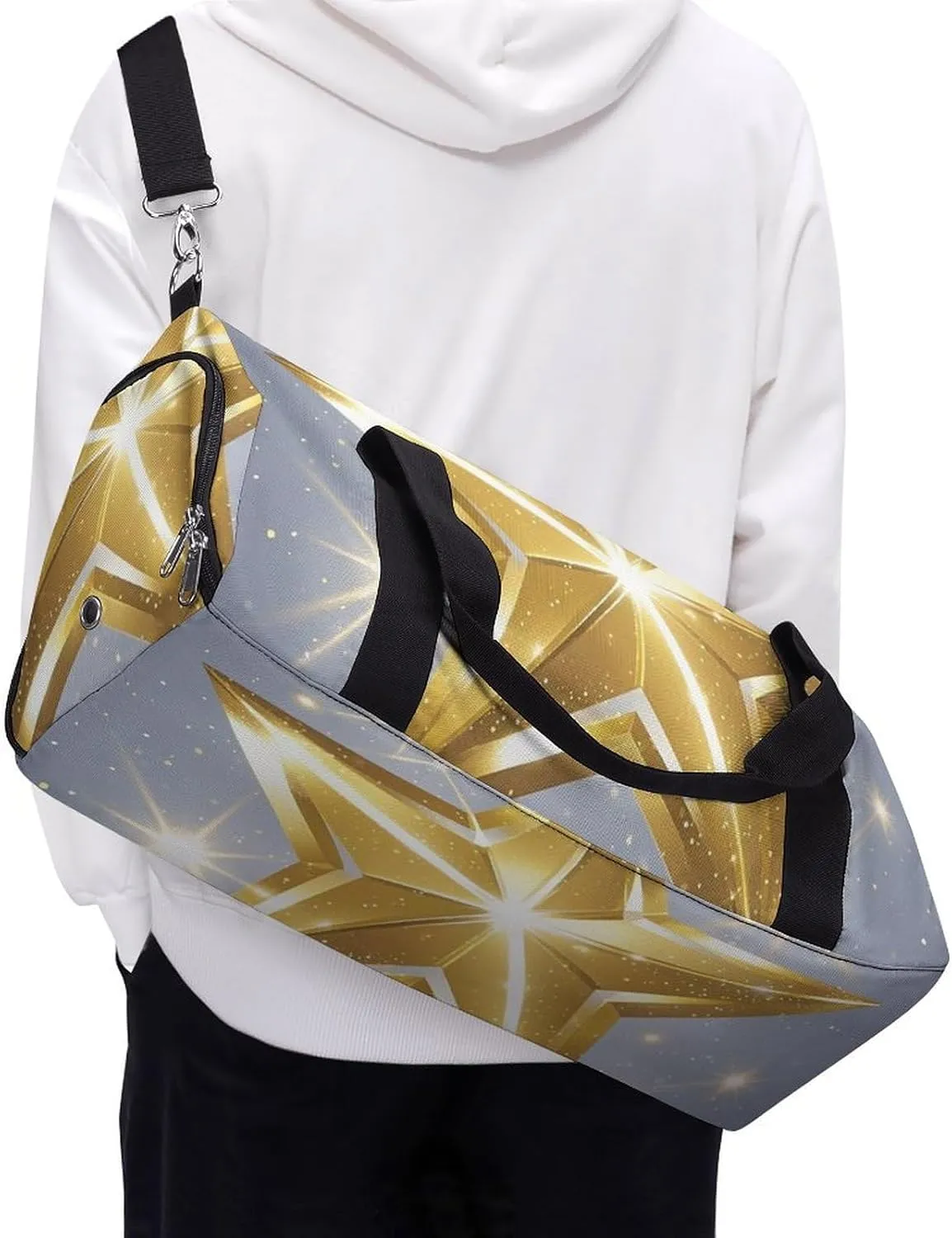 Gym Bag Gold Star Duffel Bag for Men Women Travel Overnight Bag with Shoe Compartment Workout Bags