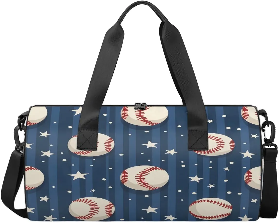 Gym Bags for Men Women Baseball Star Stripe Sports Duffel Bags Carry On Travel Duffle Bag with Detachable Adjustable Shoulder Strap Overnight Weekender Bag
