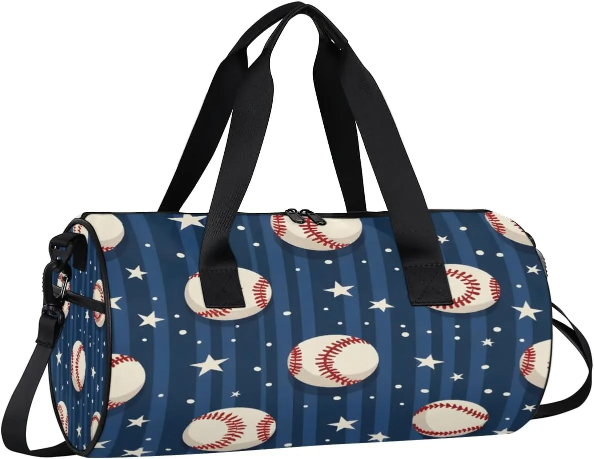 Gym Bags for Men Women Baseball Star Stripe Sports Duffel Bags Carry On Travel Duffle Bag with Detachable Adjustable Shoulder Strap Overnight Weekender Bag