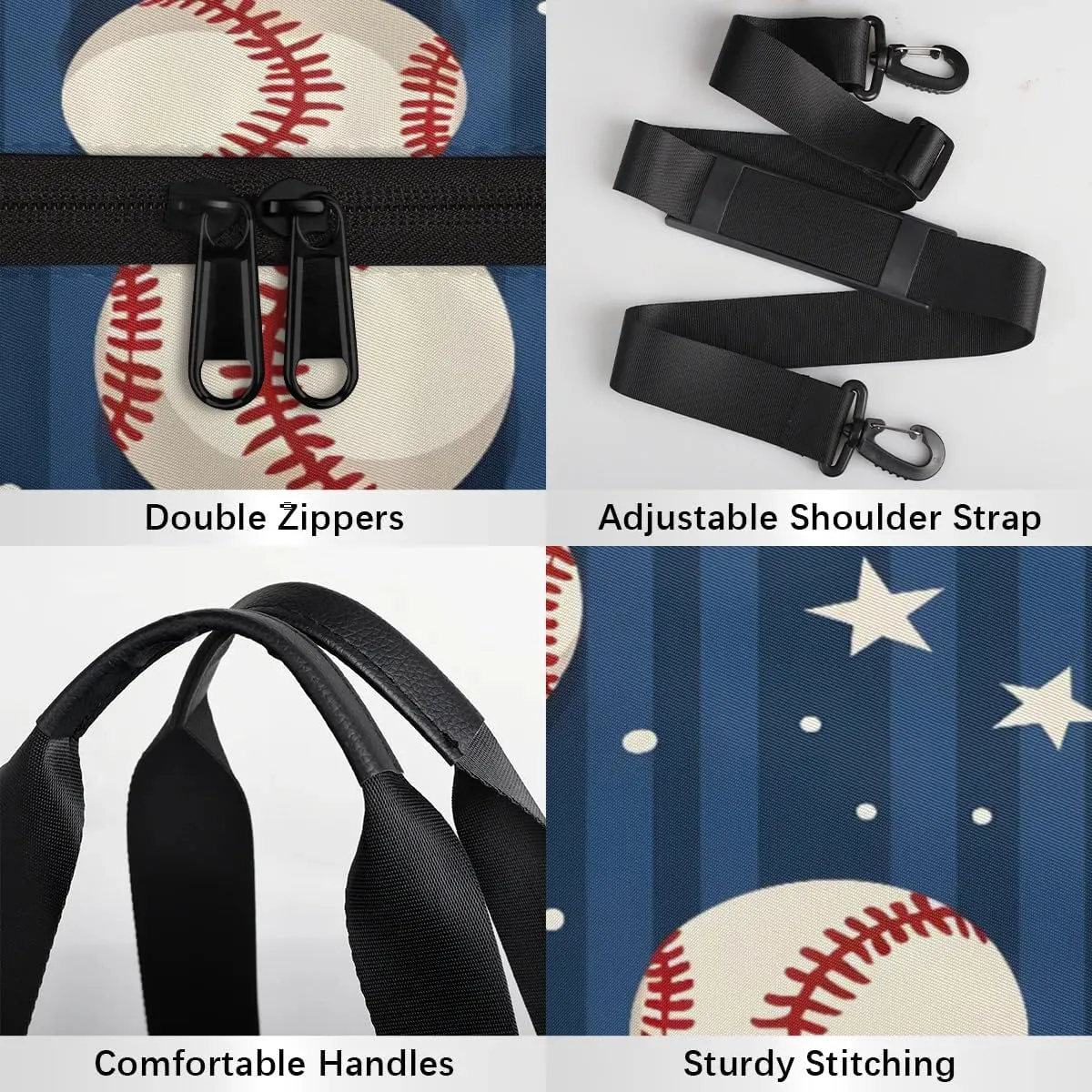 Gym Bags for Men Women Baseball Star Stripe Sports Duffel Bags Carry On Travel Duffle Bag with Detachable Adjustable Shoulder Strap Overnight Weekender Bag