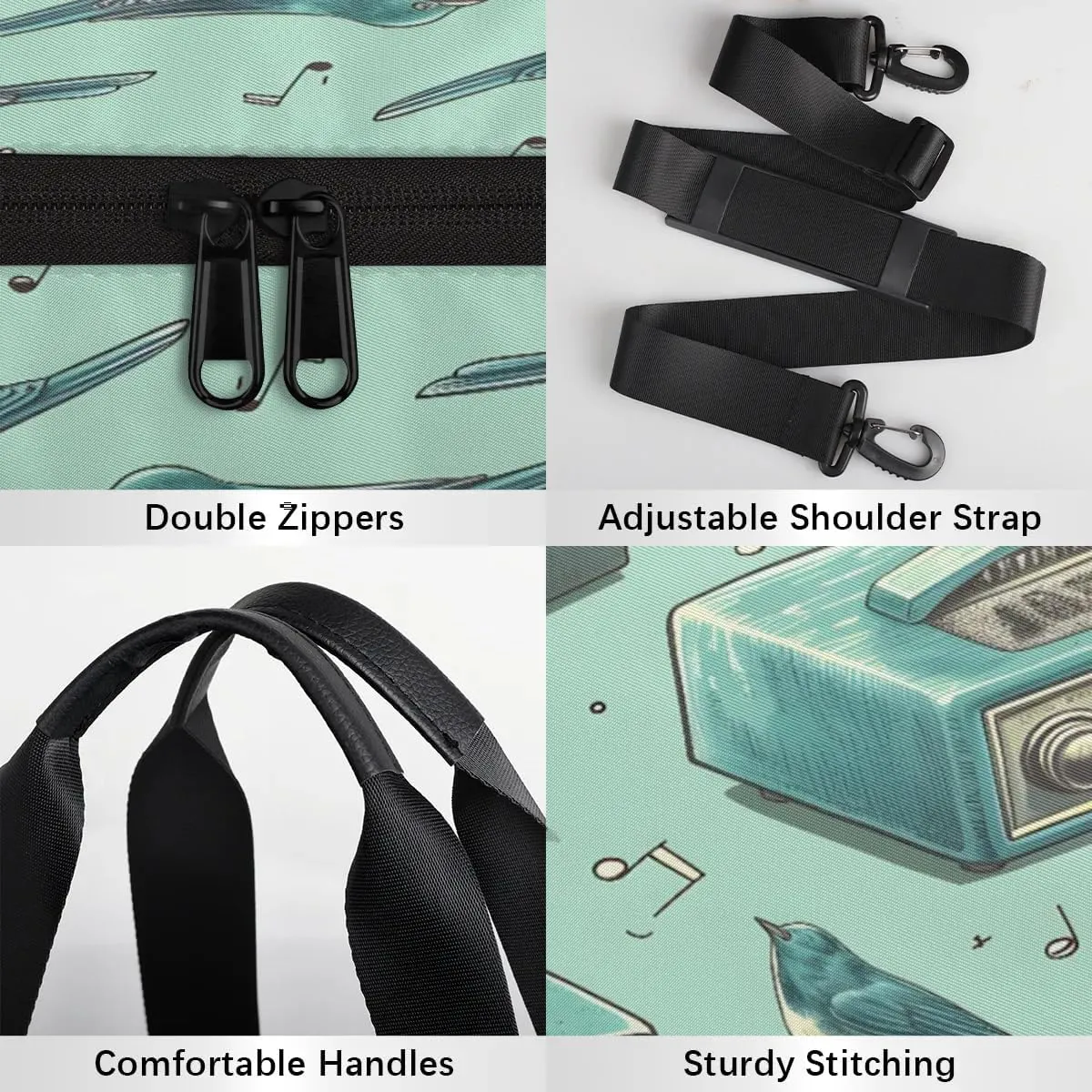 Gym Bags for Men Women Birds Music Theme Sports Duffel Bags Carry On Travel Duffle Bag with Detachable Adjustable Shoulder Strap Overnight Weekender Bag
