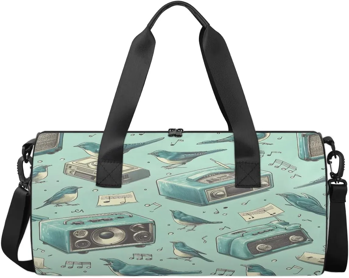 Gym Bags for Men Women Birds Music Theme Sports Duffel Bags Carry On Travel Duffle Bag with Detachable Adjustable Shoulder Strap Overnight Weekender Bag