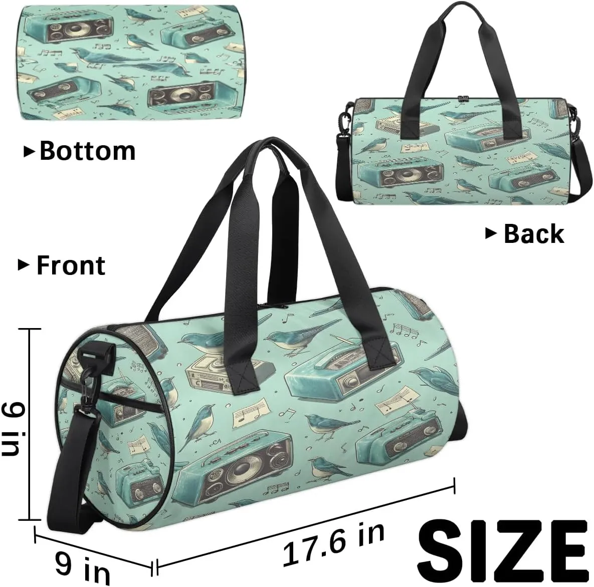 Gym Bags for Men Women Birds Music Theme Sports Duffel Bags Carry On Travel Duffle Bag with Detachable Adjustable Shoulder Strap Overnight Weekender Bag