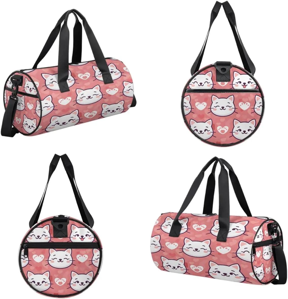 Gym Bags for Men Women Cat Love Heart Sports Duffel Bags Carry On Travel Duffle Bag with Detachable Adjustable Shoulder Strap Overnight Weekender Bag