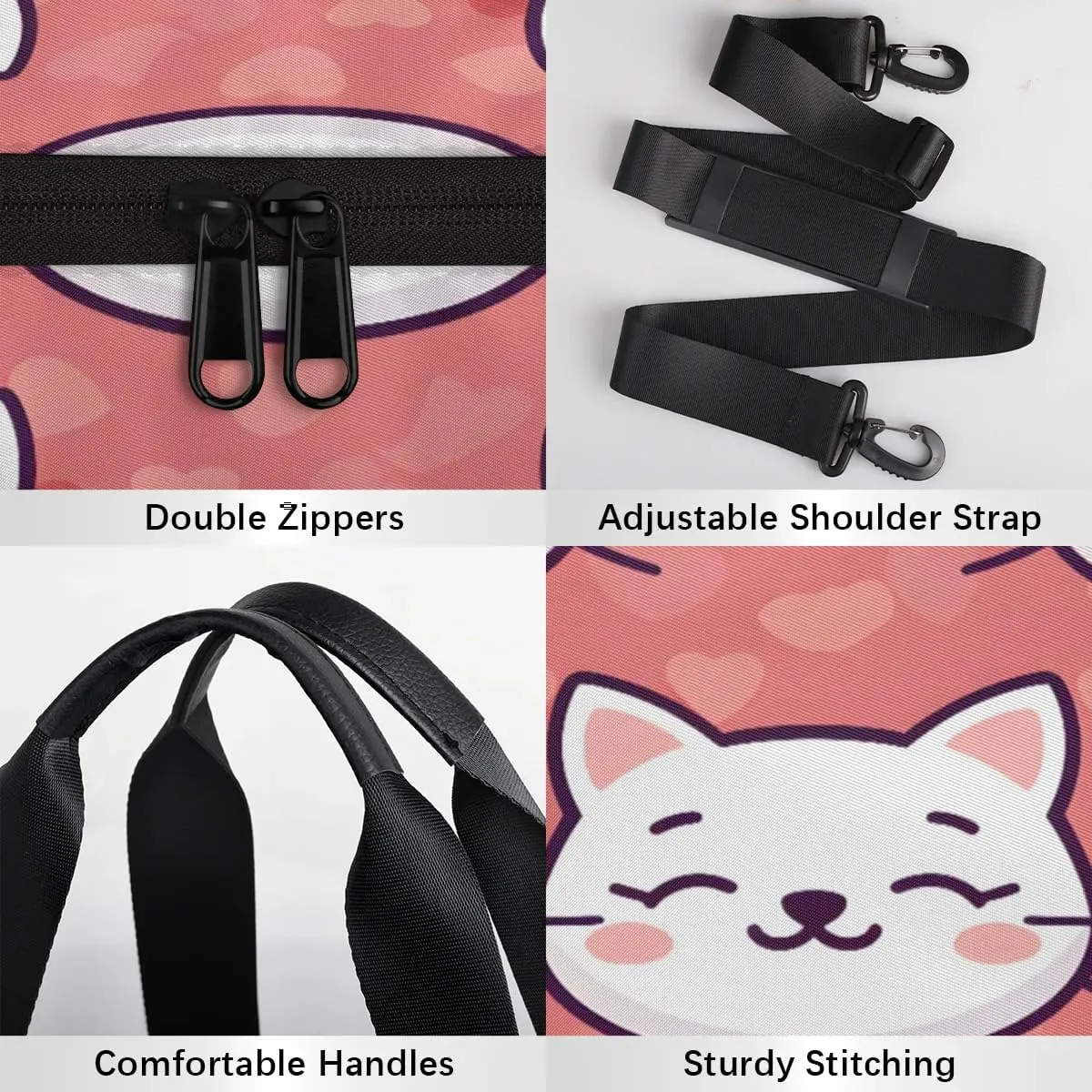 Gym Bags for Men Women Cat Love Heart Sports Duffel Bags Carry On Travel Duffle Bag with Detachable Adjustable Shoulder Strap Overnight Weekender Bag
