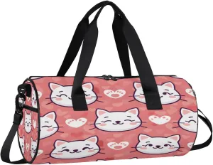 Gym Bags for Men Women Cat Love Heart Sports Duffel Bags Carry On Travel Duffle Bag with Detachable Adjustable Shoulder Strap Overnight Weekender Bag