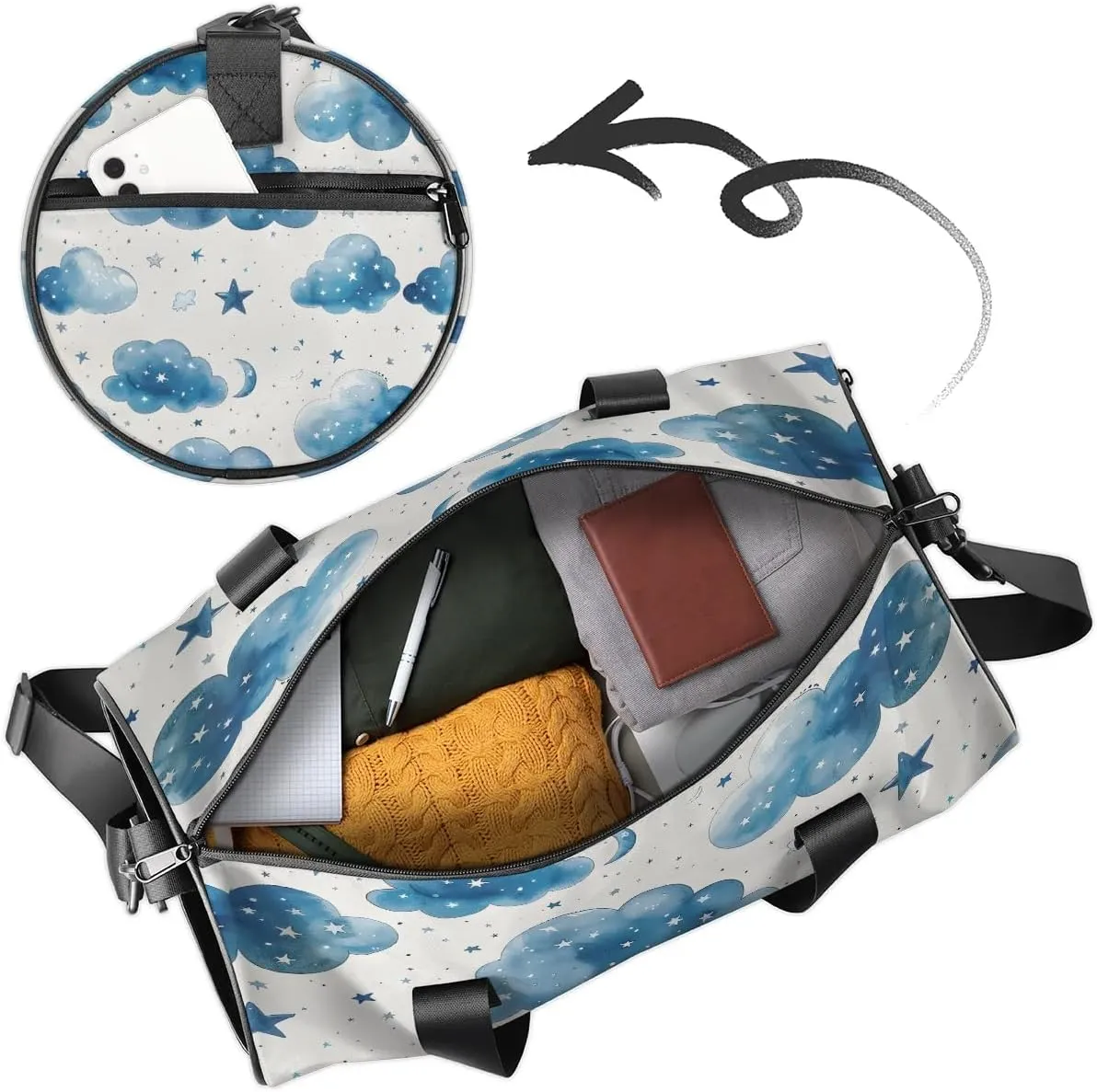 Gym Bags for Men Women Cloud Star Sports Duffel Bags Carry On Travel Duffle Bag with Detachable Adjustable Shoulder Strap Overnight Weekender Bag