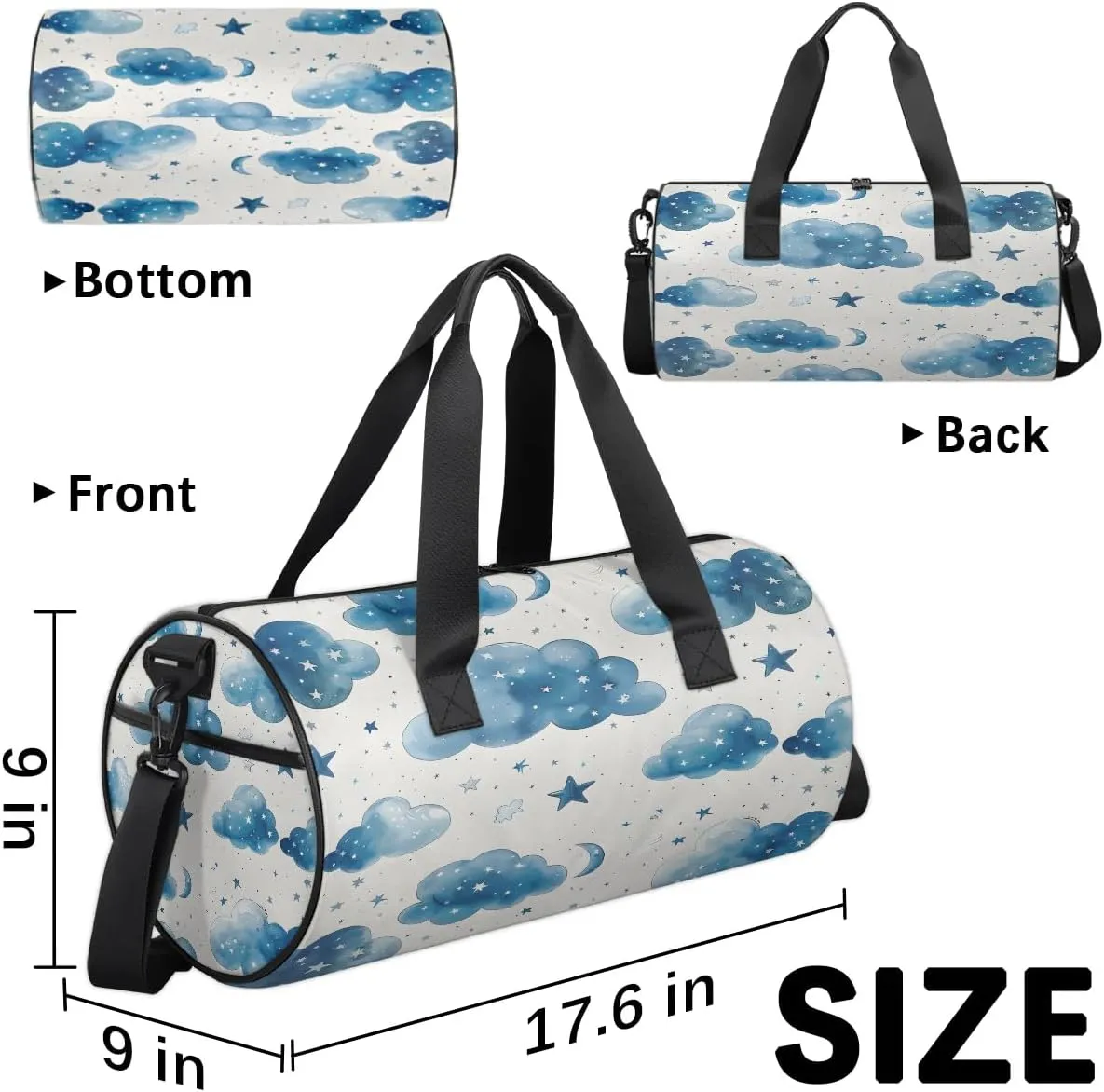 Gym Bags for Men Women Cloud Star Sports Duffel Bags Carry On Travel Duffle Bag with Detachable Adjustable Shoulder Strap Overnight Weekender Bag