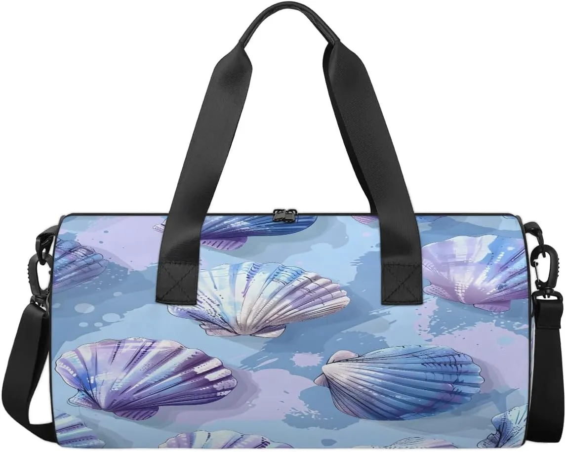 Gym Bags for Men Women Ocean Shells Sports Duffel Bags Carry On Travel Duffle Bag with Detachable Adjustable Shoulder Strap Overnight Weekender Bag