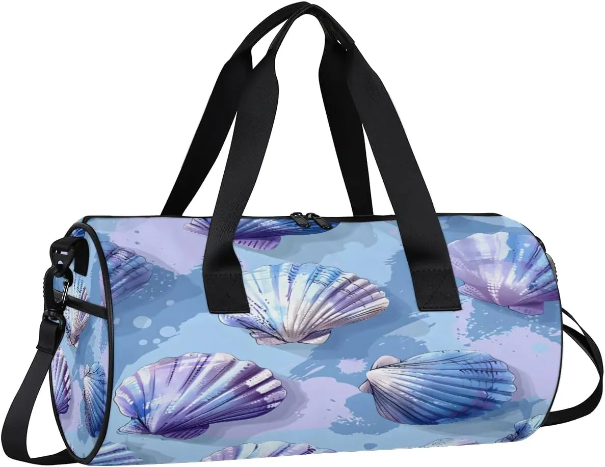 Gym Bags for Men Women Ocean Shells Sports Duffel Bags Carry On Travel Duffle Bag with Detachable Adjustable Shoulder Strap Overnight Weekender Bag