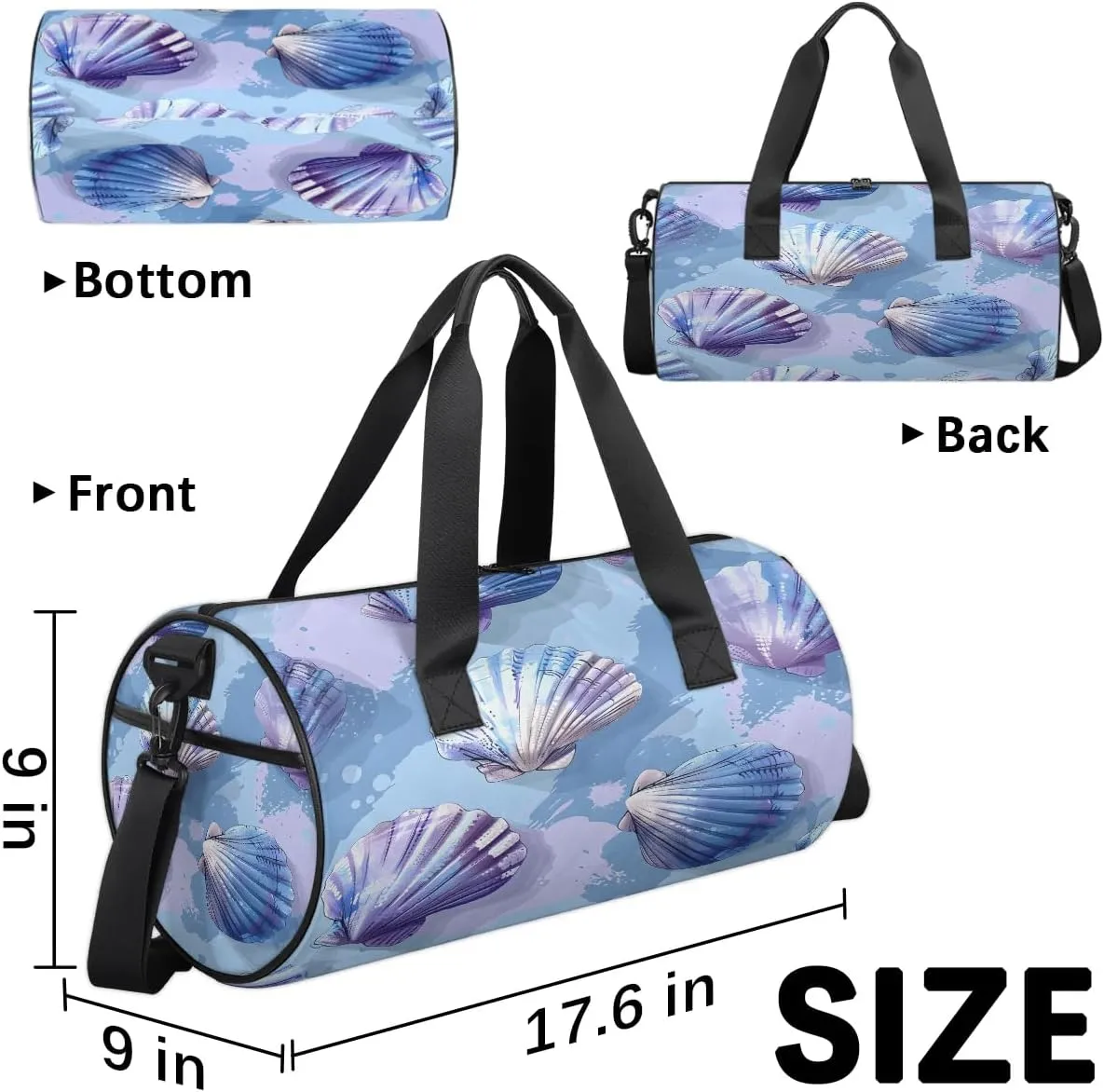 Gym Bags for Men Women Ocean Shells Sports Duffel Bags Carry On Travel Duffle Bag with Detachable Adjustable Shoulder Strap Overnight Weekender Bag