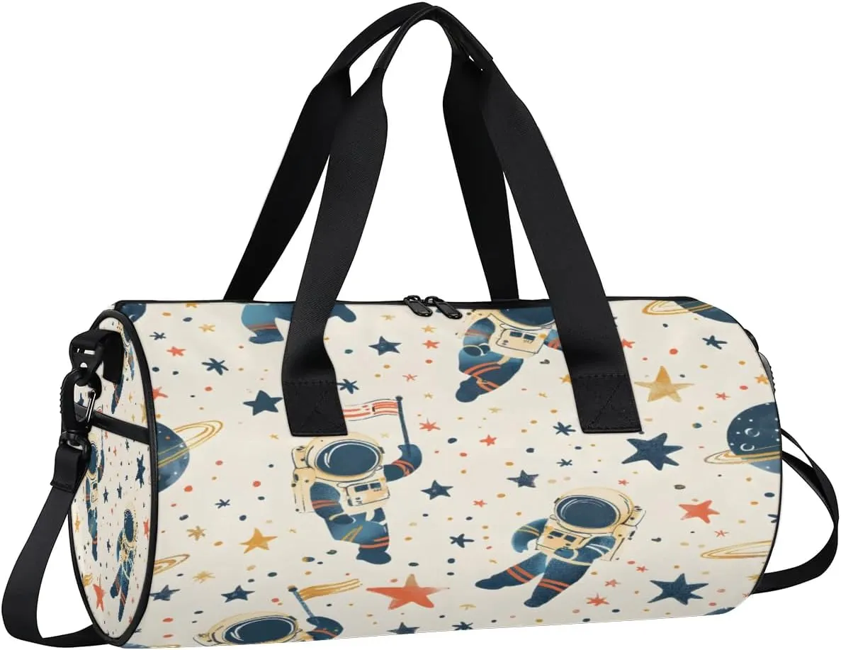 Gym Bags for Men Women Star Astronaut Print Sports Duffel Bags Carry On Travel Duffle Bag with Detachable Adjustable Shoulder Strap Overnight Weekender Bag