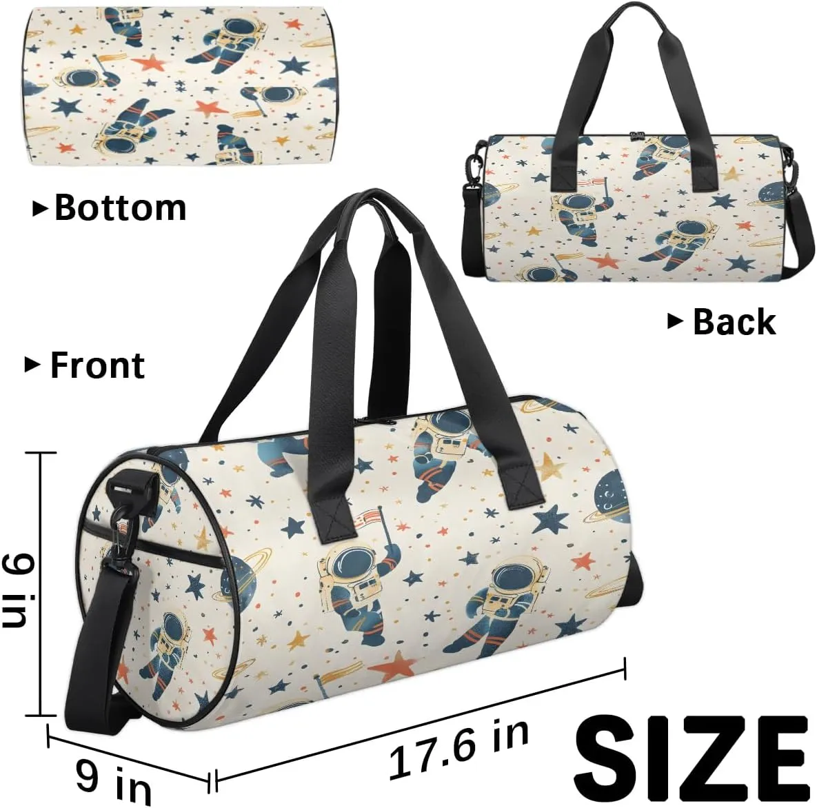 Gym Bags for Men Women Star Astronaut Print Sports Duffel Bags Carry On Travel Duffle Bag with Detachable Adjustable Shoulder Strap Overnight Weekender Bag
