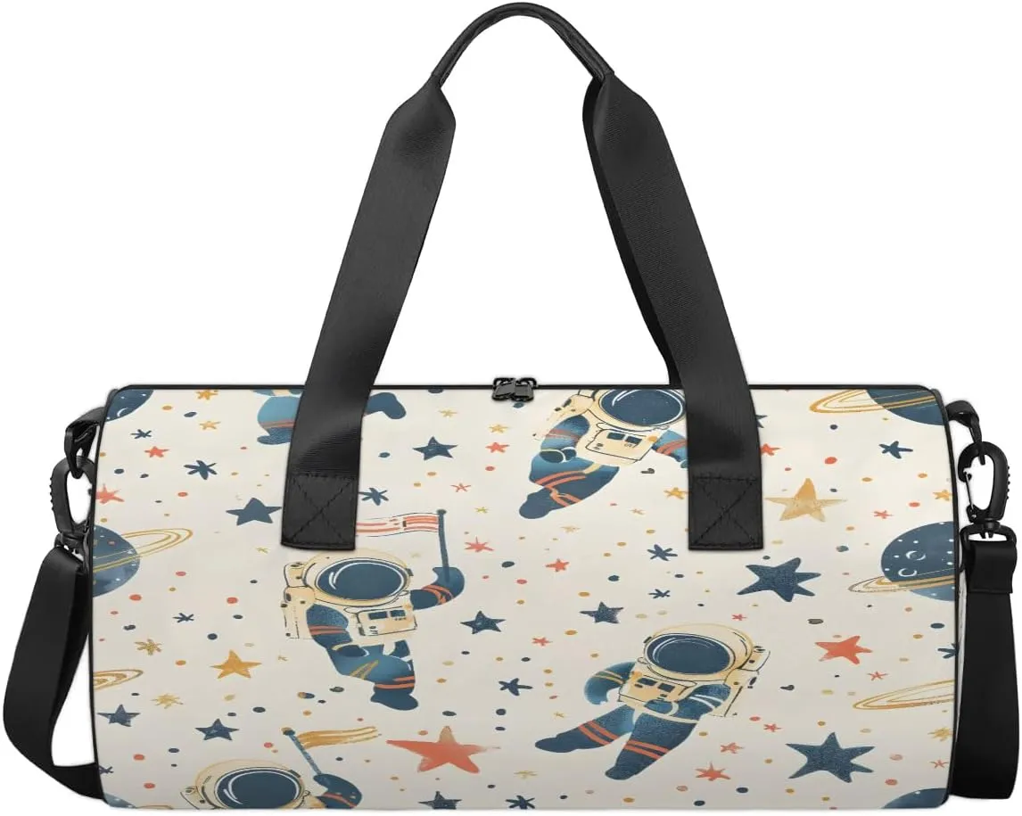 Gym Bags for Men Women Star Astronaut Print Sports Duffel Bags Carry On Travel Duffle Bag with Detachable Adjustable Shoulder Strap Overnight Weekender Bag