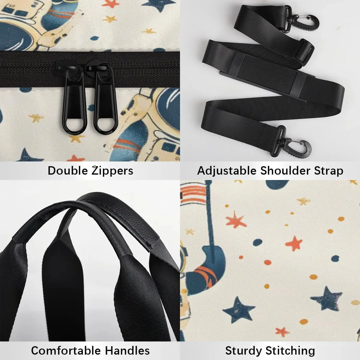 Gym Bags for Men Women Star Astronaut Print Sports Duffel Bags Carry On Travel Duffle Bag with Detachable Adjustable Shoulder Strap Overnight Weekender Bag