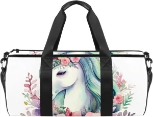 Gym Bags for Men,Travel Duffel Bags for Women,Unicorn Floral Bushes,Workout Bag