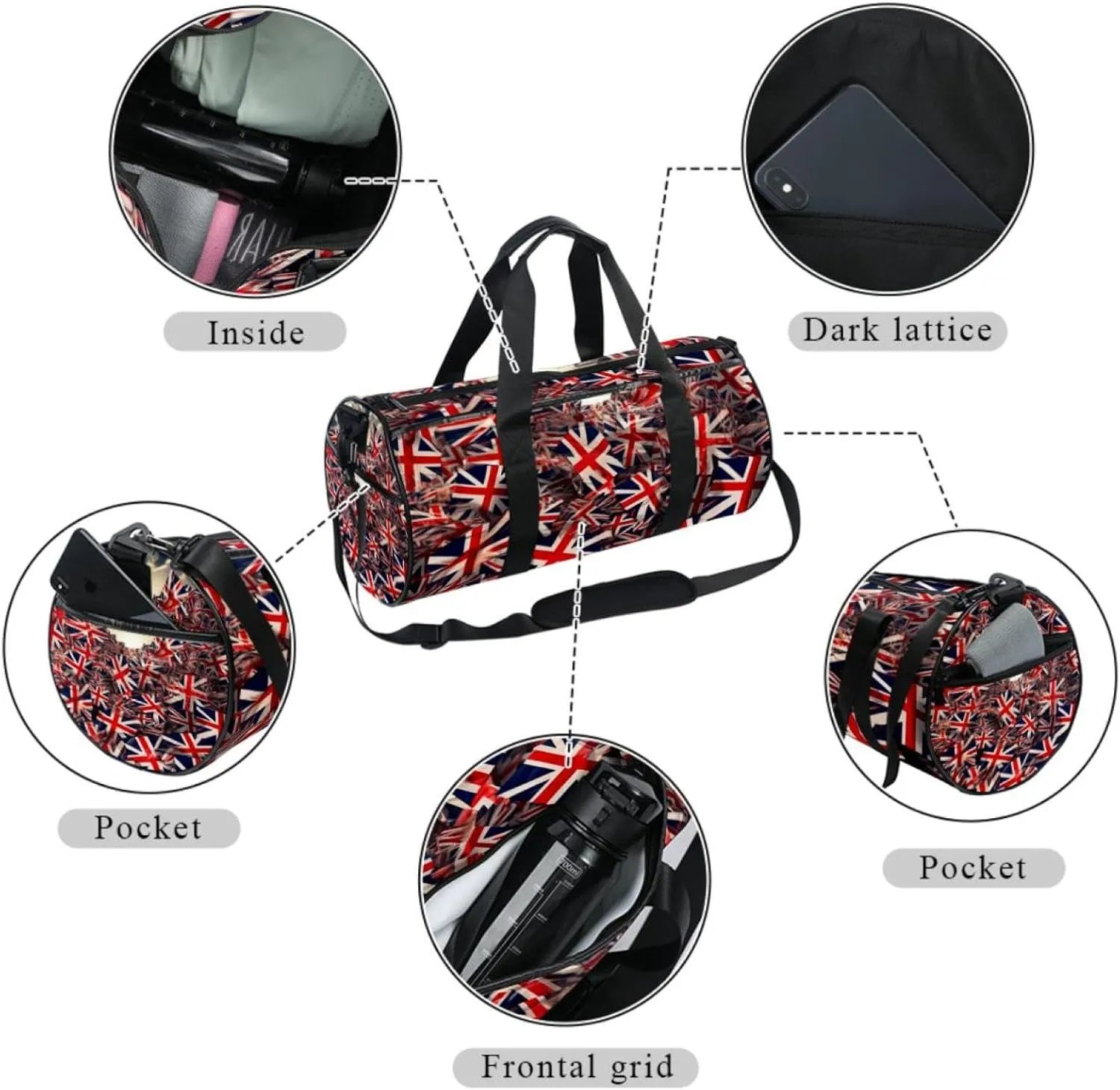 Gym Bags for Women,Duffle Bag for Travel,British Flag Floral,Gym Bag for Men