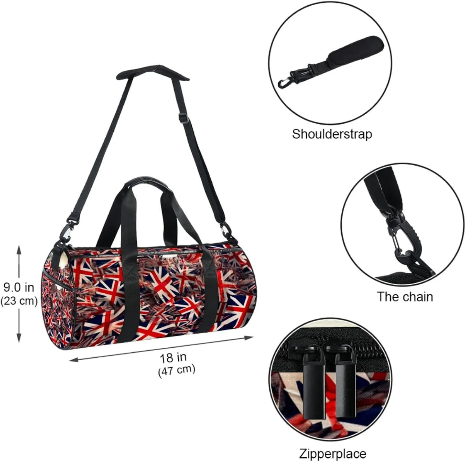 Gym Bags for Women,Duffle Bag for Travel,British Flag Floral,Gym Bag for Men