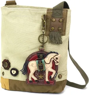 HALA Handbag Patch Crossbody Canvas-Sand (White Horse)