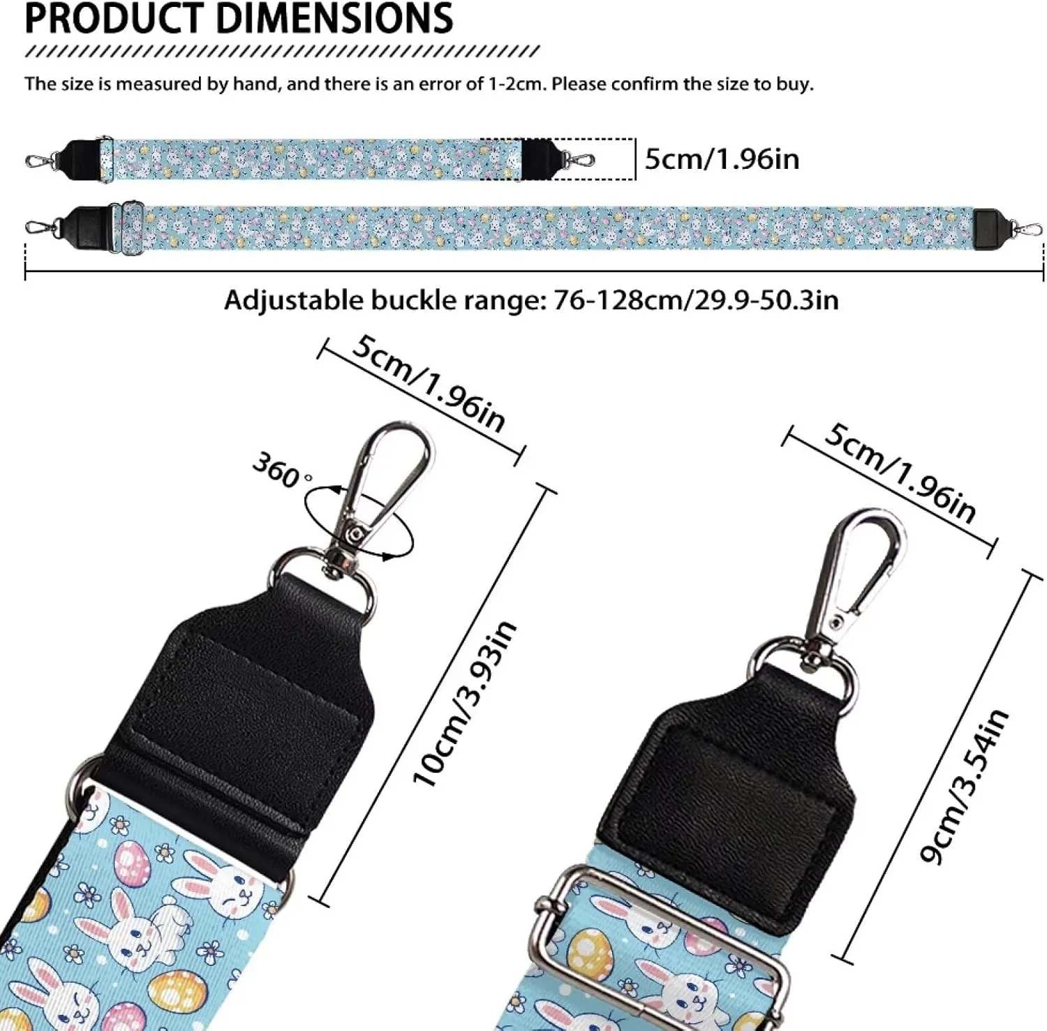 Halloween Handbag Strap Canvas Purse Strap Colorful Bat Black Shoulder Strap Multicolor Bats Replacement Strap