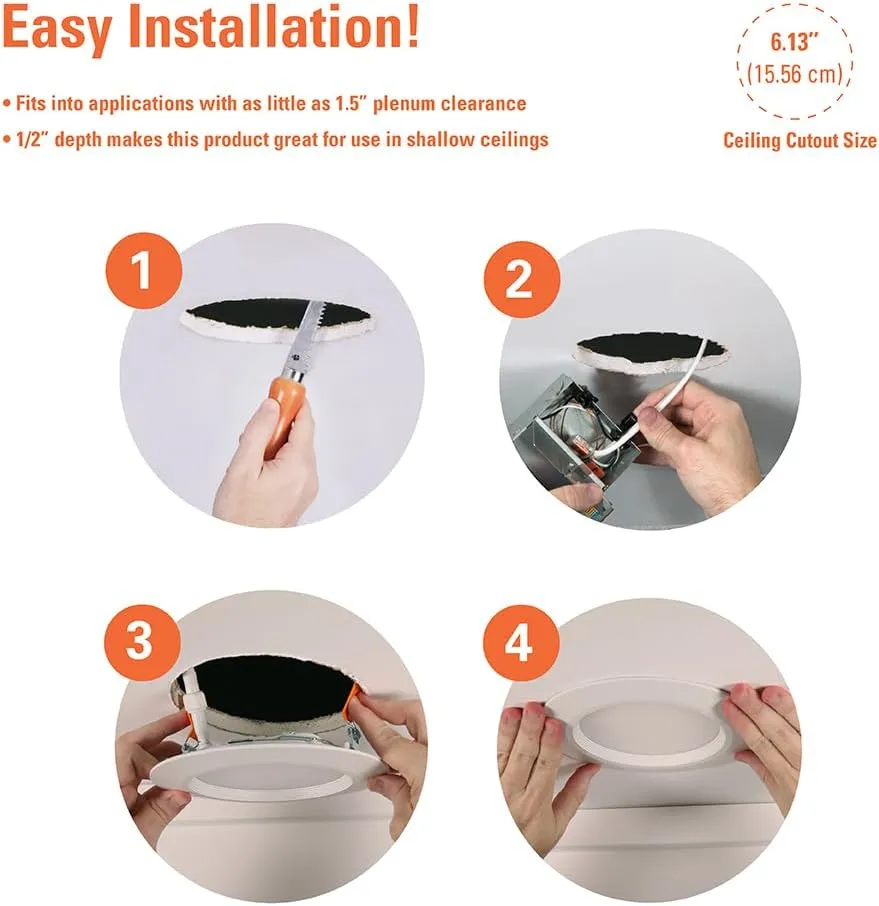HALO HLBC 6-Inch Ultra-Slim Canless LED Downlight with Regressed Lens, Selectable CCT, Dim-to-Warm Technology