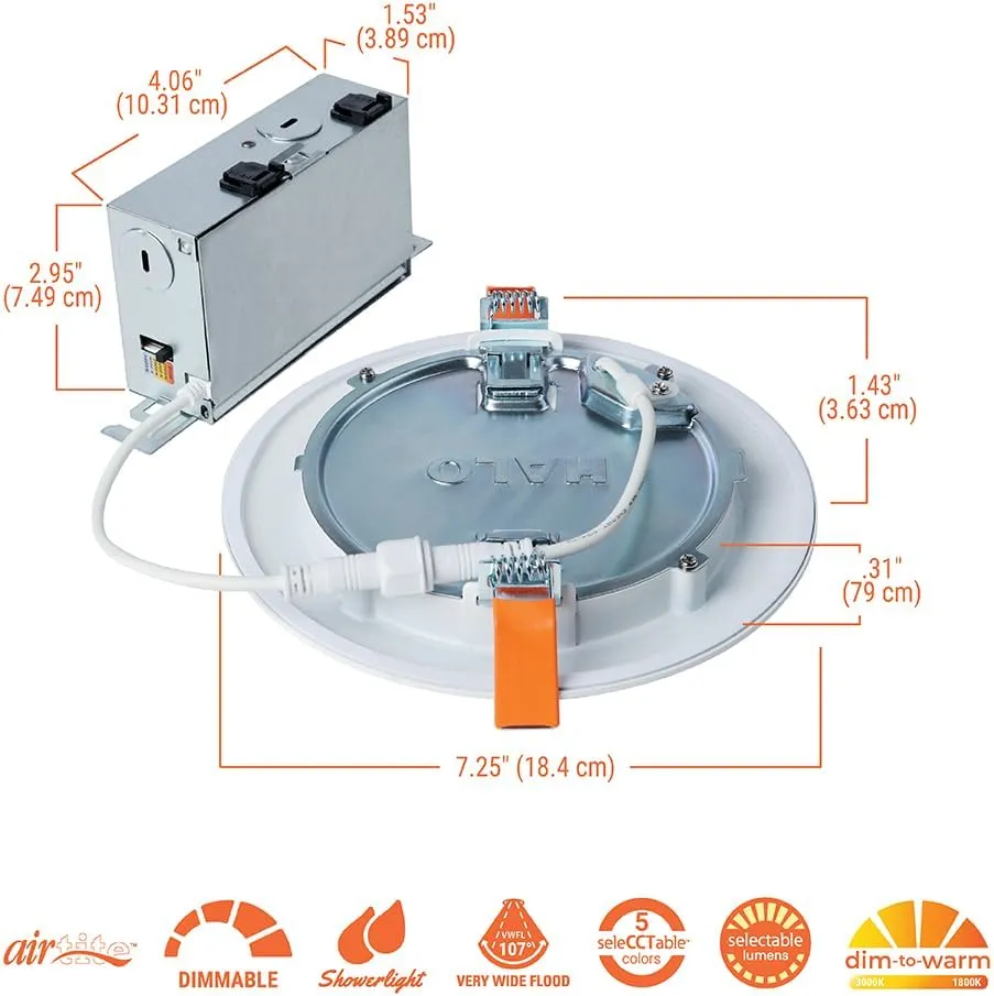 HALO HLBC 6-Inch Ultra-Slim Canless LED Downlight with Regressed Lens, Selectable CCT, Dim-to-Warm Technology