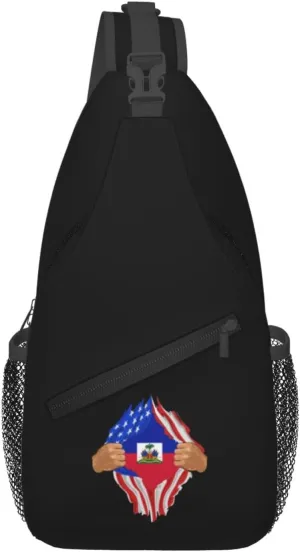 Hand Tear Flag Of Haiti Crossbody Bags For Women Men Chest Backpack Gym Shoulder Bag Travel Outdoor Sports Casual Crossbody Bags