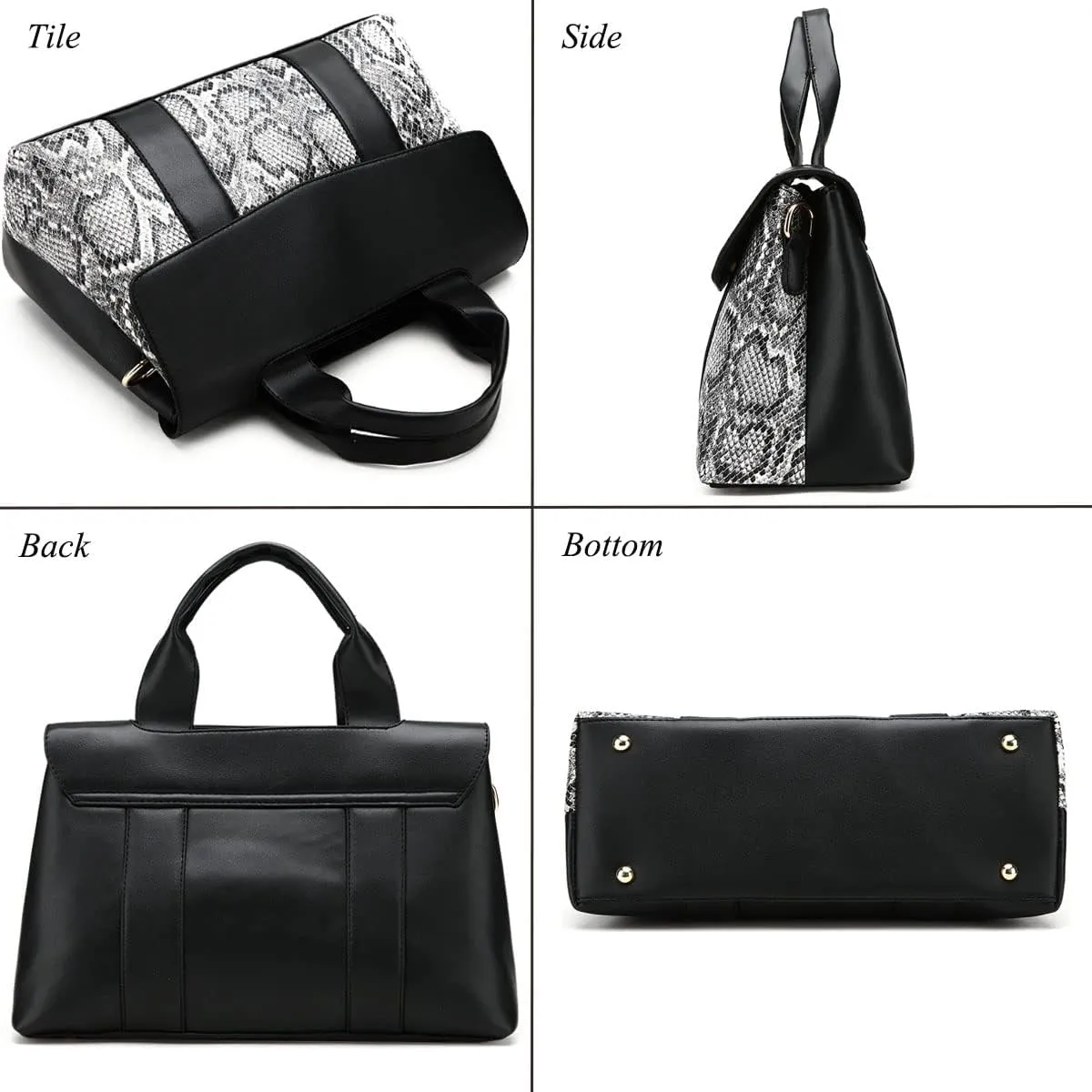 Handbag and Purse for Women Serpentine Shoulder Bag PU Leather Top-Handle Satchel Magnetic Clasp Crossbody Bags