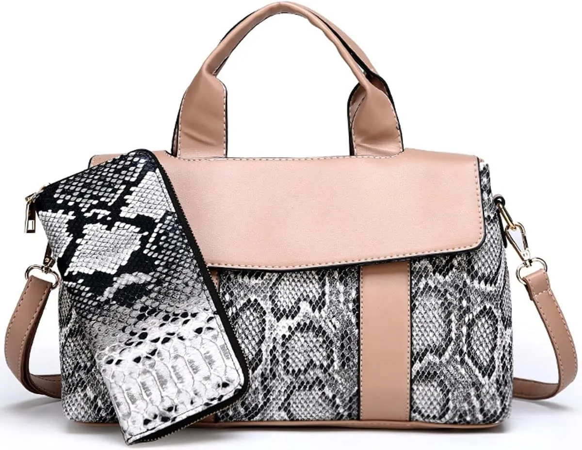 Handbag and Purse for Women Serpentine Shoulder Bag PU Leather Top-Handle Satchel Magnetic Clasp Crossbody Bags