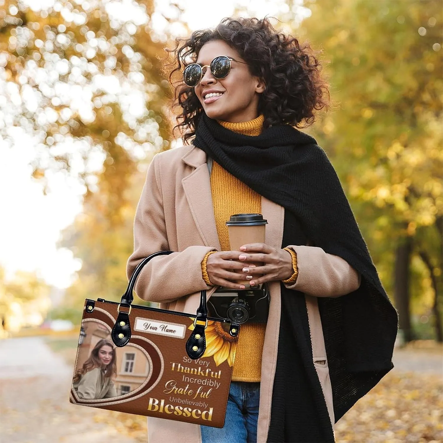 Handbags for Women - Personalized Leather Purse with Name Photo - Tote Bags for Mom Grandma - Custom Gifts Ideas for Her