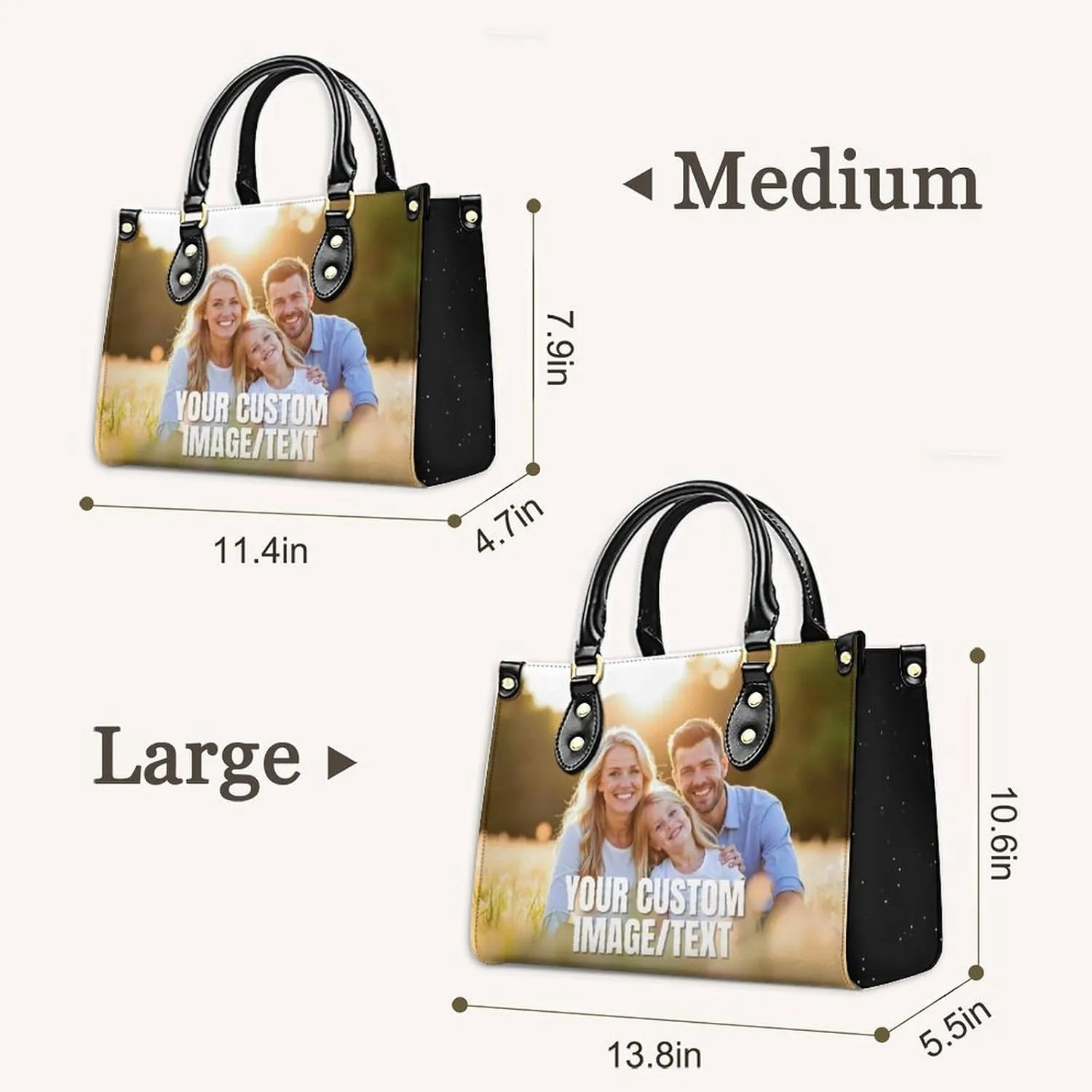Handbags for Women - Personalized Leather Purse with Name Photo - Tote Bags for Mom Grandma - Custom Gifts Ideas for Her