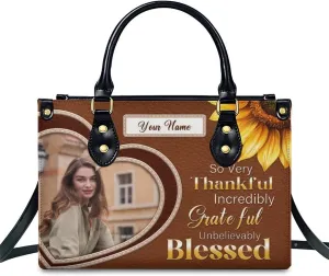 Handbags for Women - Personalized Leather Purse with Name Photo - Tote Bags for Mom Grandma - Custom Gifts Ideas for Her