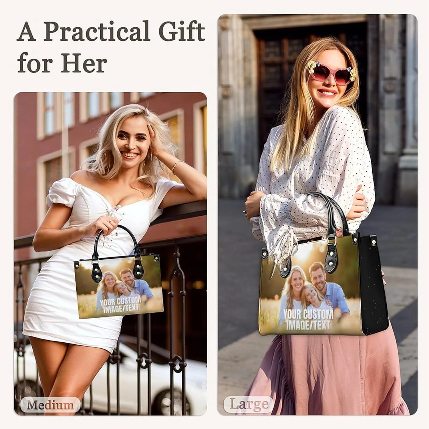 Handbags for Women - Personalized Leather Purse with Name Photo - Tote Bags for Mom Grandma - Custom Gifts Ideas for Her
