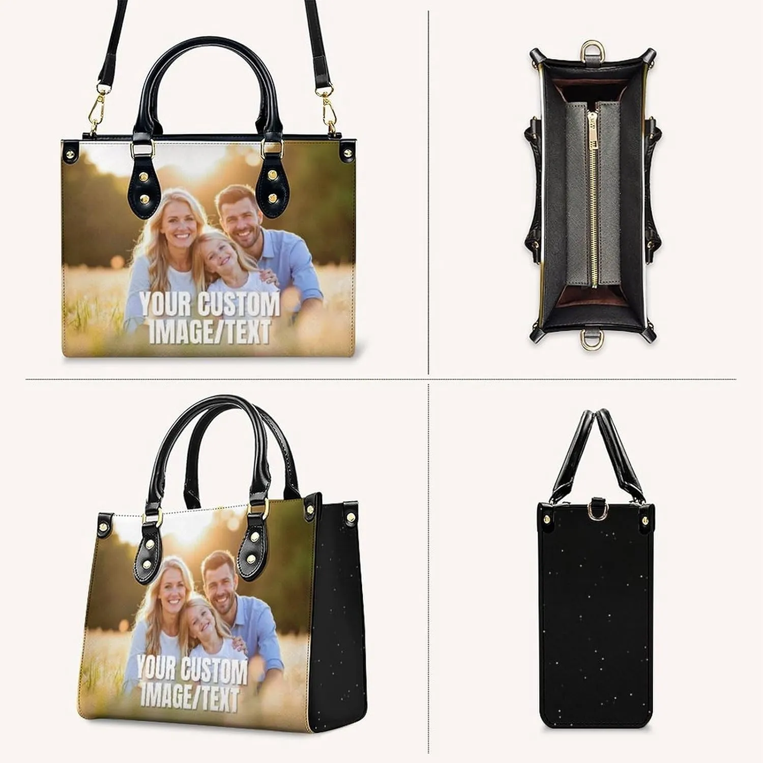 Handbags for Women - Personalized Leather Purse with Name Photo - Tote Bags for Mom Grandma - Custom Gifts Ideas for Her