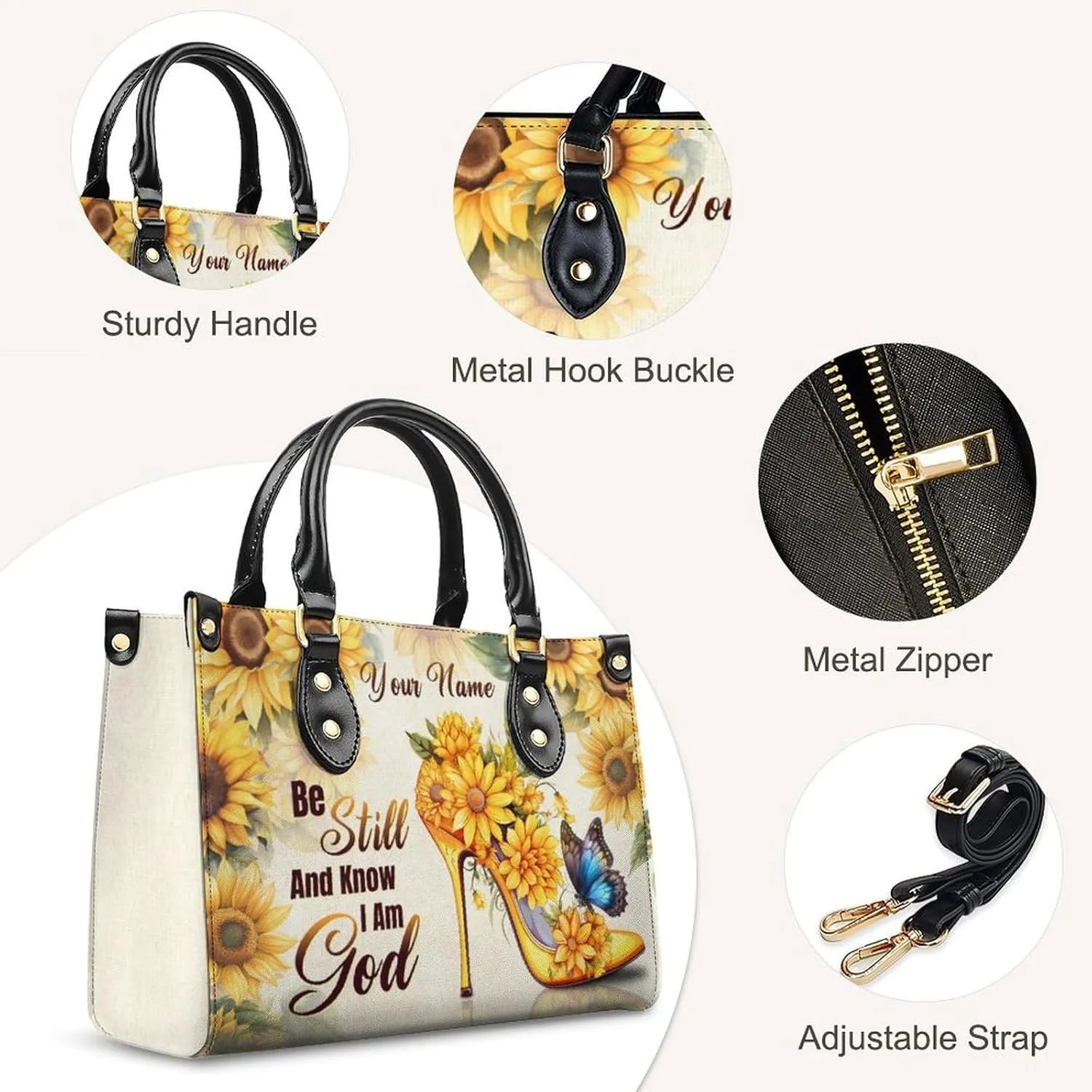 Handbags for Women - Personalized Leather Purse with Name Photo - Tote Bags for Mom Grandma - Custom Gifts Ideas for Her