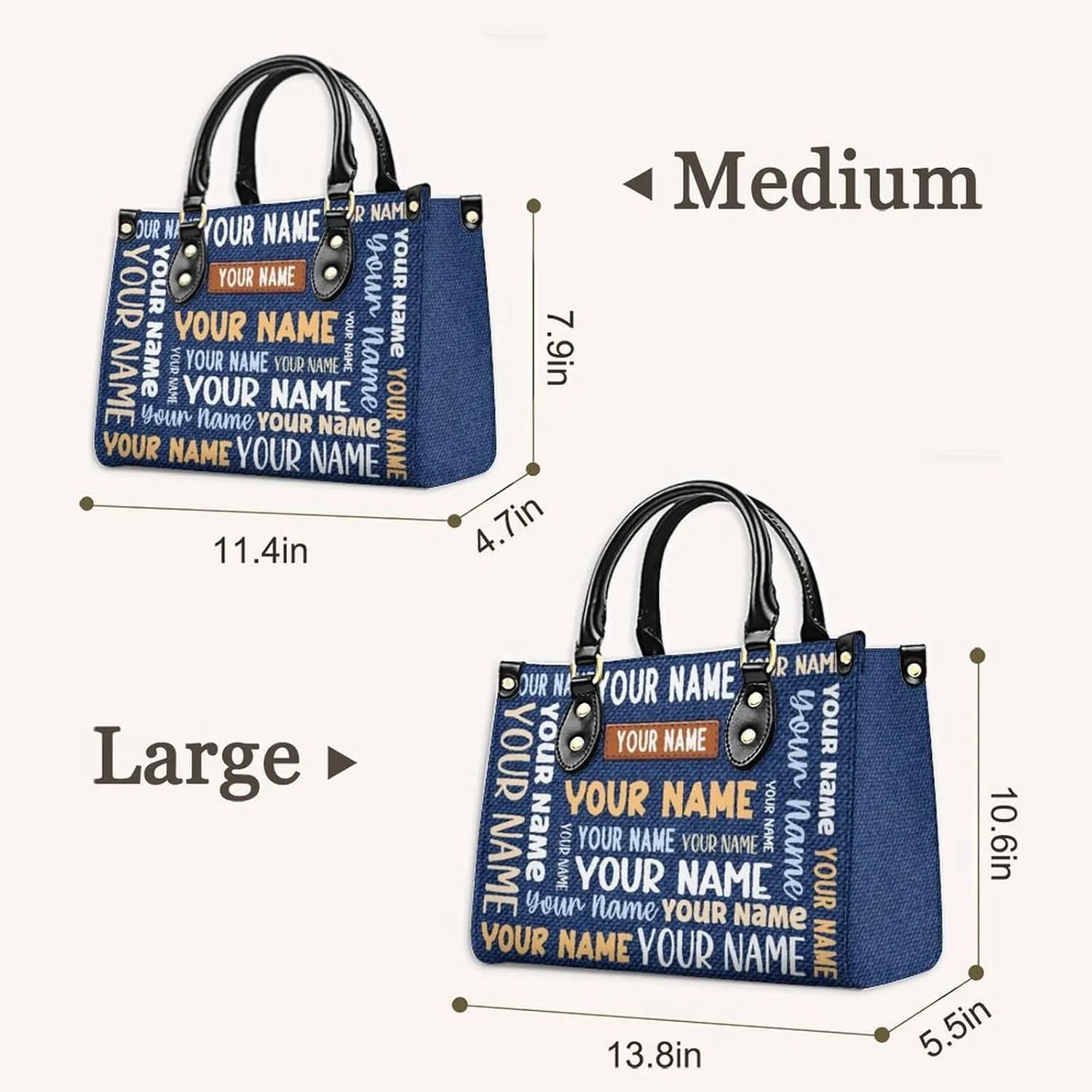 Handbags for Women - Personalized Leather Purse with Name Photo - Tote Bags for Mom Grandma - Custom Gifts Ideas for Her
