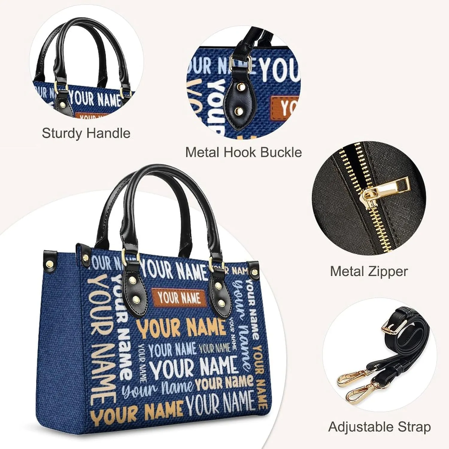 Handbags for Women - Personalized Leather Purse with Name Photo - Tote Bags for Mom Grandma - Custom Gifts Ideas for Her