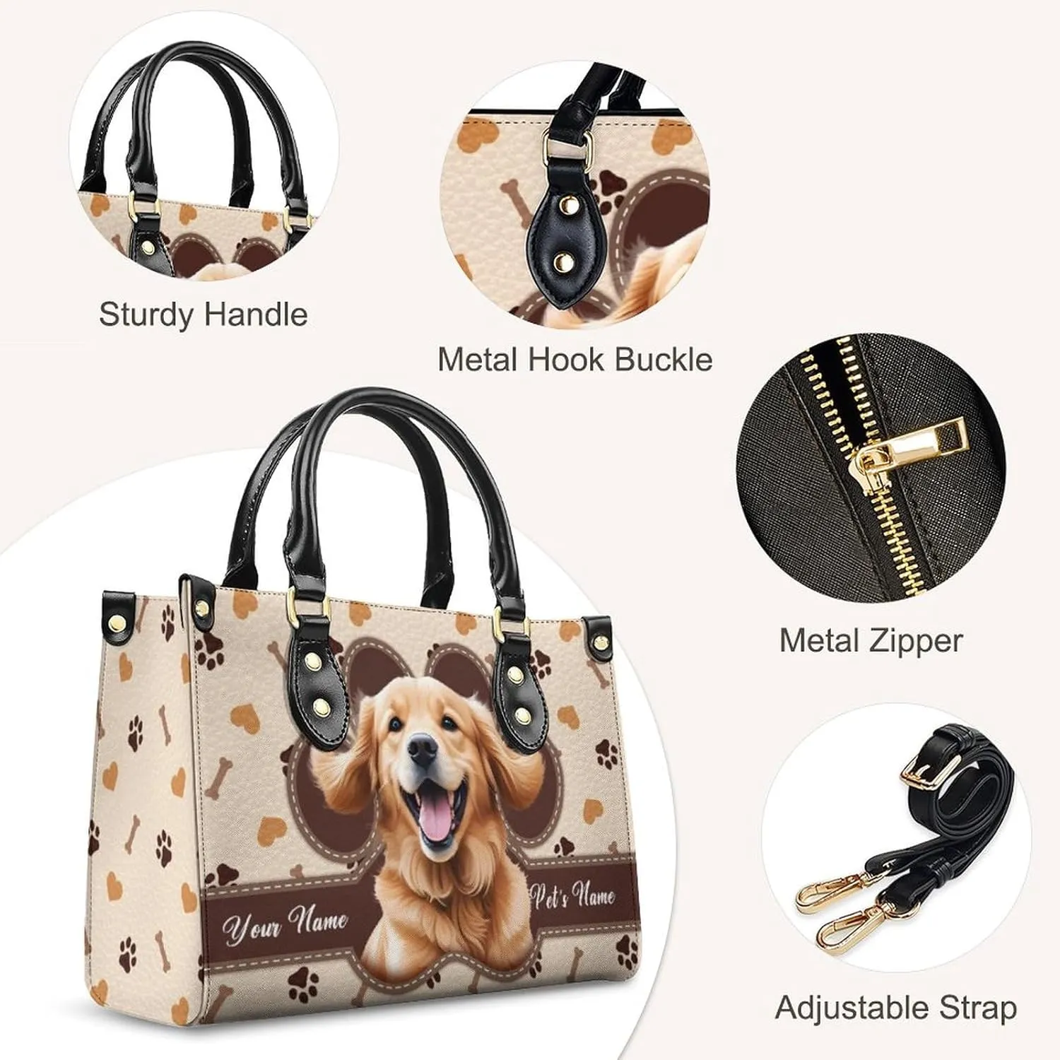 Handbags for Women - Personalized Leather Purse with Name Photo - Tote Bags for Mom Grandma - Custom Gifts Ideas for Her