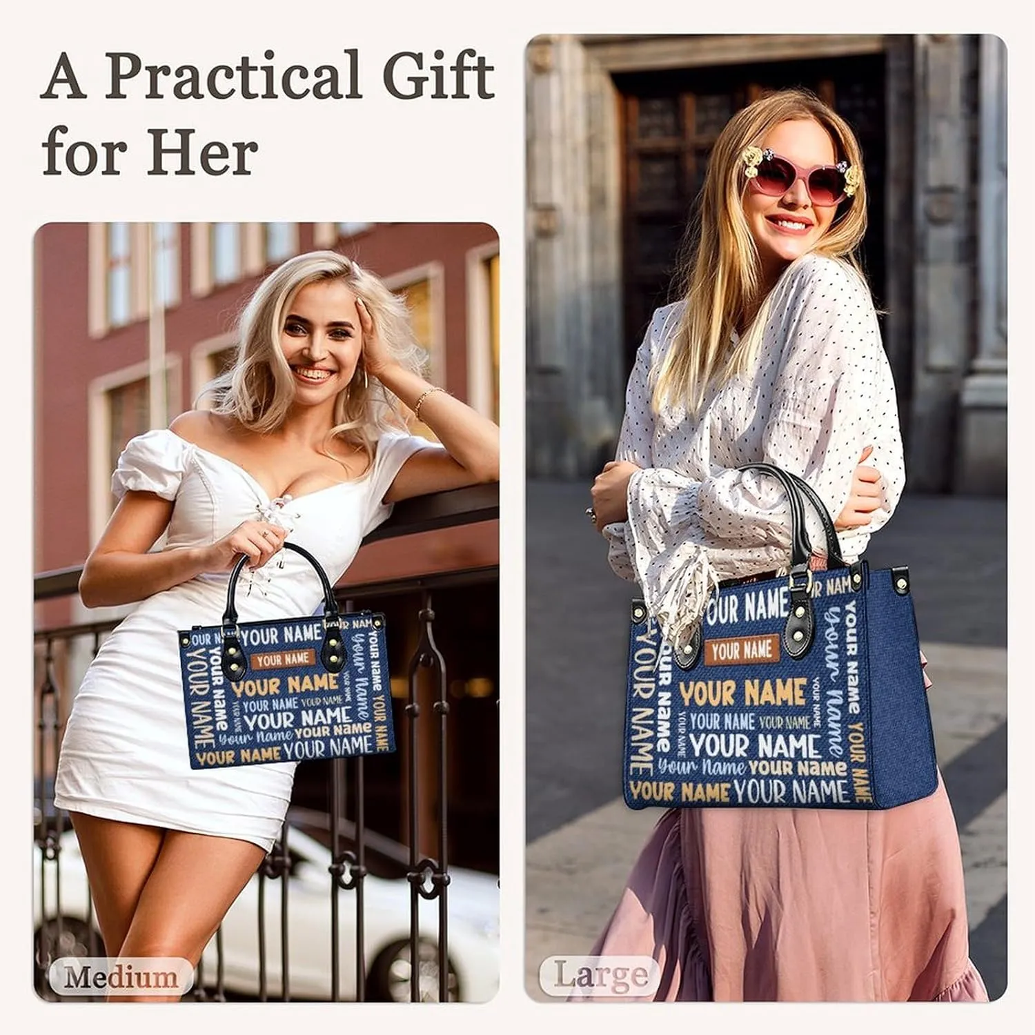 Handbags for Women - Personalized Leather Purse with Name Photo - Tote Bags for Mom Grandma - Custom Gifts Ideas for Her