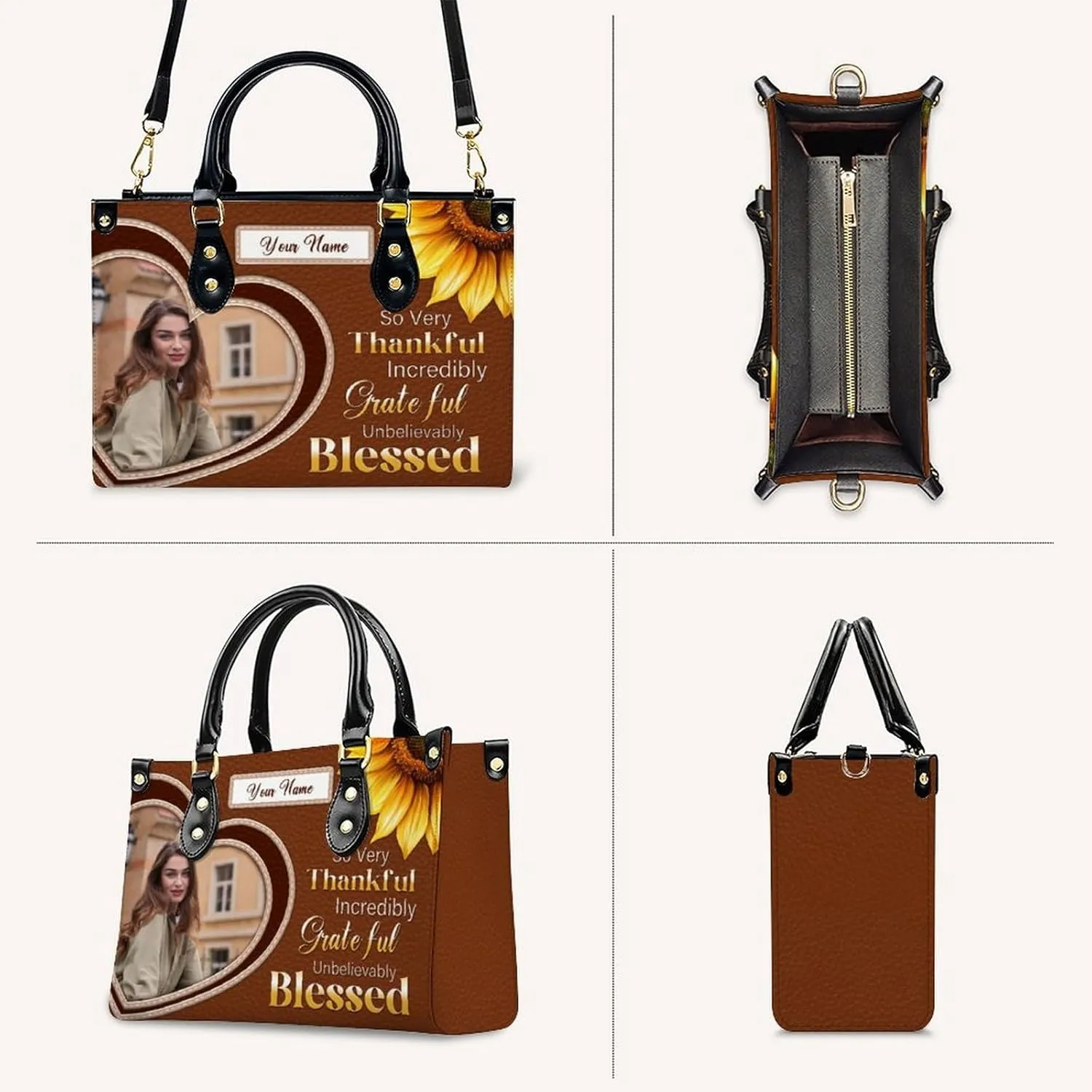 Handbags for Women - Personalized Leather Purse with Name Photo - Tote Bags for Mom Grandma - Custom Gifts Ideas for Her
