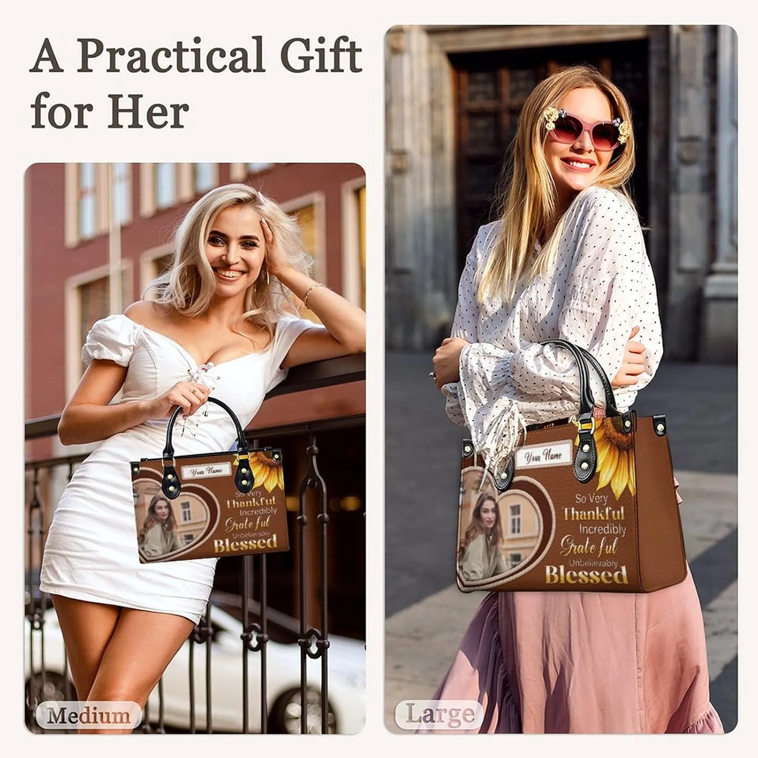 Handbags for Women - Personalized Leather Purse with Name Photo - Tote Bags for Mom Grandma - Custom Gifts Ideas for Her