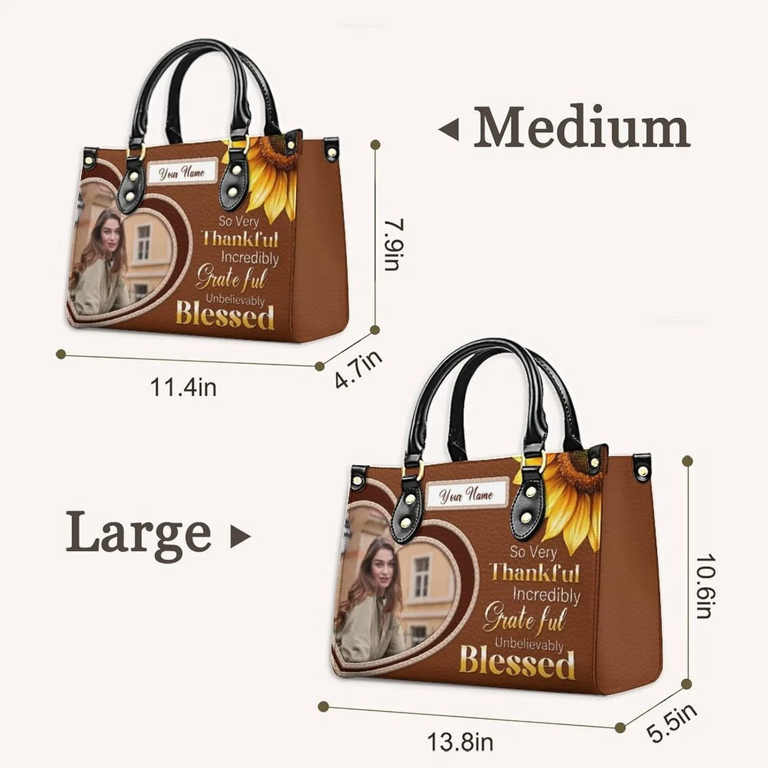 Handbags for Women - Personalized Leather Purse with Name Photo - Tote Bags for Mom Grandma - Custom Gifts Ideas for Her