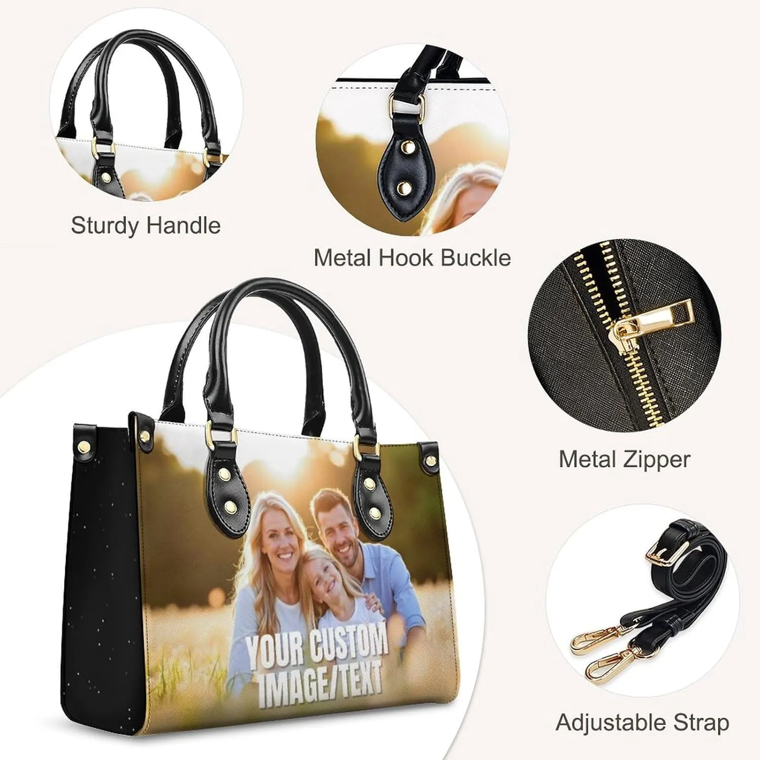 Handbags for Women - Personalized Leather Purse with Name Photo - Tote Bags for Mom Grandma - Custom Gifts Ideas for Her