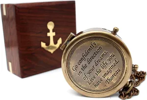 Handmade Engraved Compass with Thoreau's Go Confidently Quote - Graduation Gift, Pocket Compass for Camping, Boating, and Adventure with Stamped Leather Case