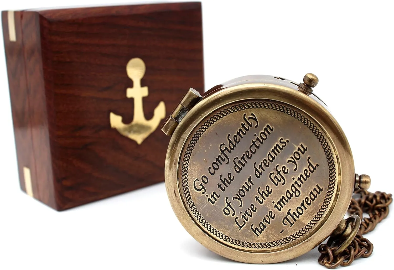 Handmade Engraved Compass with Thoreau's Go Confidently Quote - Graduation Gift, Pocket Compass for Camping, Boating, and Adventure with Stamped Leather Case