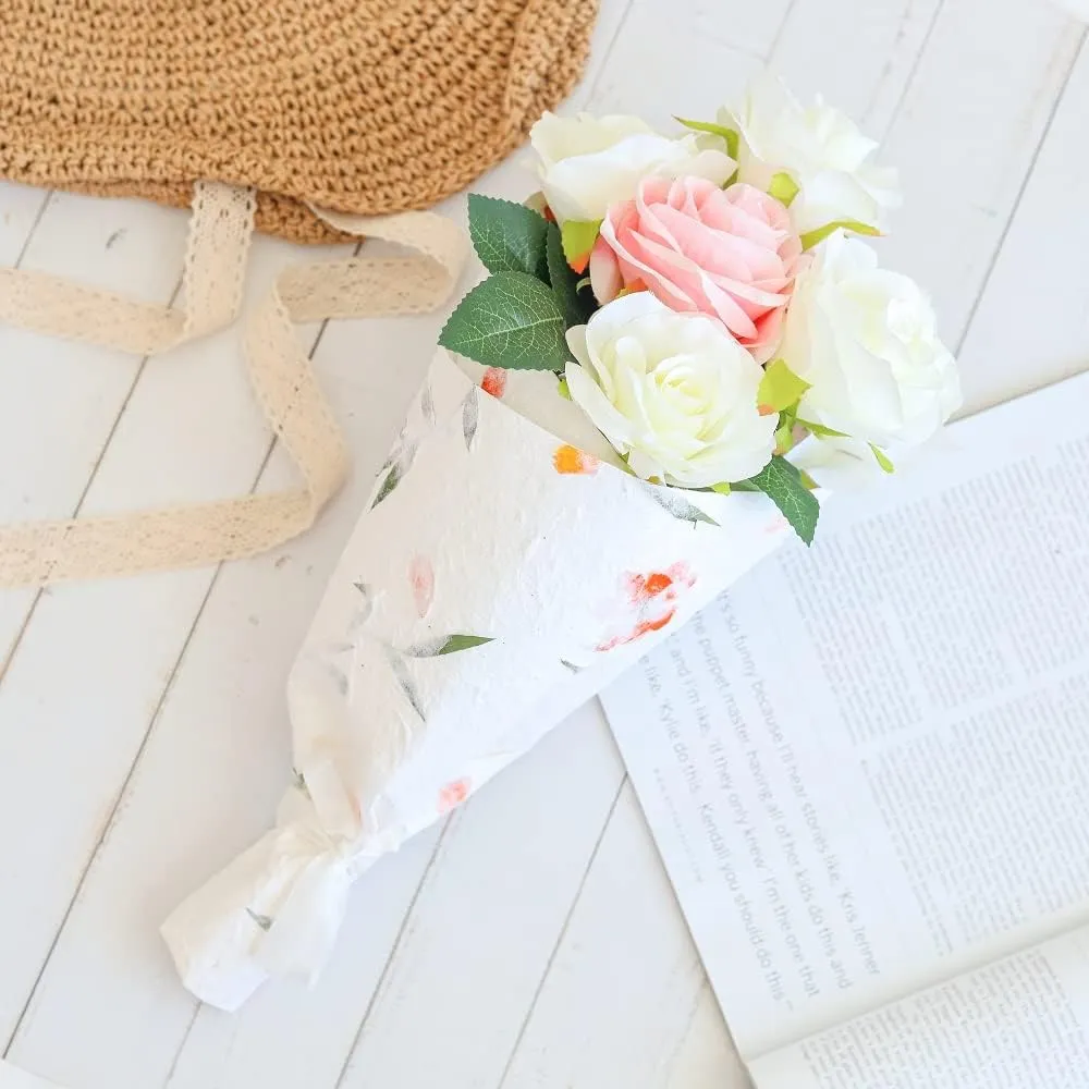 Handmade Thick Natural Flowers Mulberry Paper Sheets Painting, Writing Handmade Paper, Decorative Paper, Card Making Paper DIY Craft (Starburst Flowers/Grass, 20"x14")