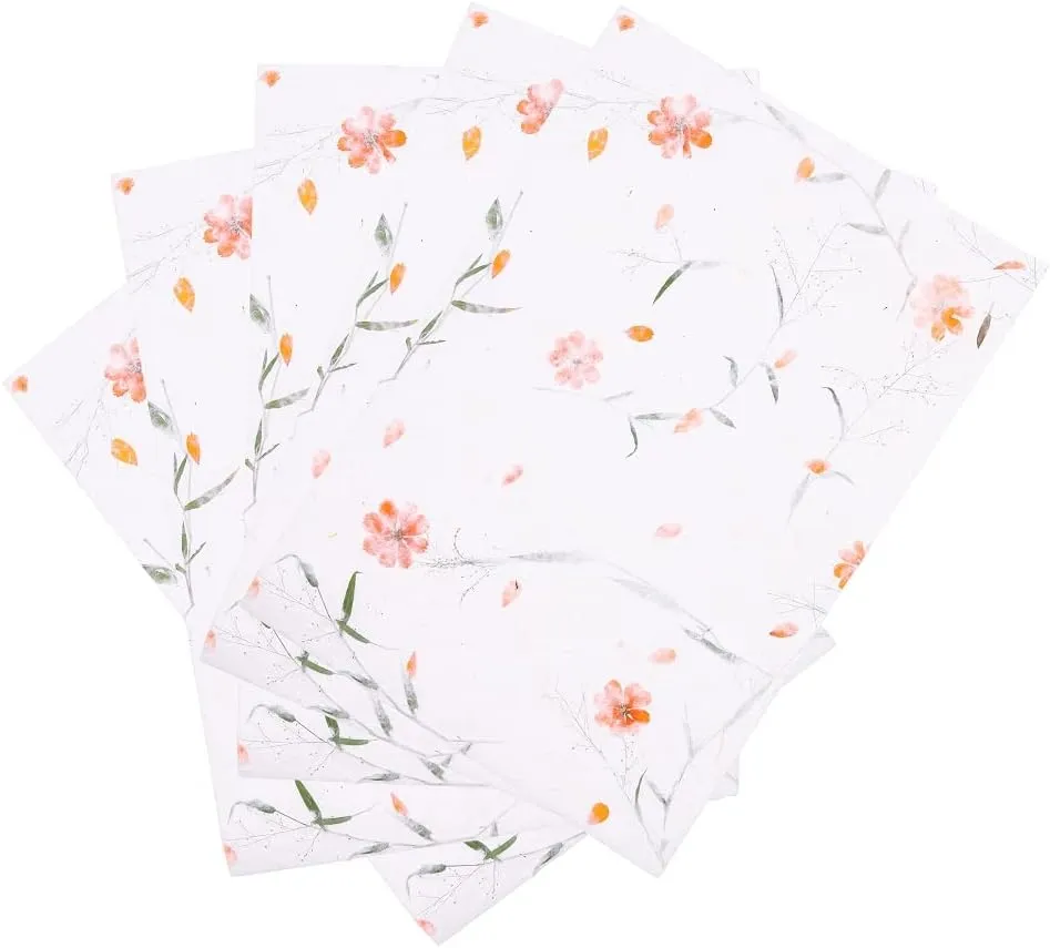 Handmade Thick Natural Flowers Mulberry Paper Sheets Painting, Writing Handmade Paper, Decorative Paper, Card Making Paper DIY Craft (Starburst Flowers/Grass, 20"x14")