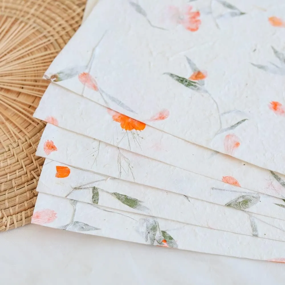 Handmade Thick Natural Flowers Mulberry Paper Sheets Painting, Writing Handmade Paper, Decorative Paper, Card Making Paper DIY Craft (Starburst Flowers/Grass, 20"x14")