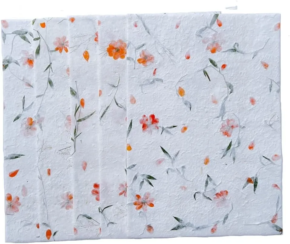Handmade Thick Natural Flowers Mulberry Paper Sheets Painting, Writing Handmade Paper, Decorative Paper, Card Making Paper DIY Craft (Starburst Flowers/Grass, 20"x14")